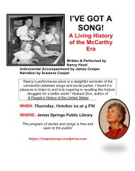 Nancy Hood presents: “I’ve got a song! A Living History of the McCarthy Era”